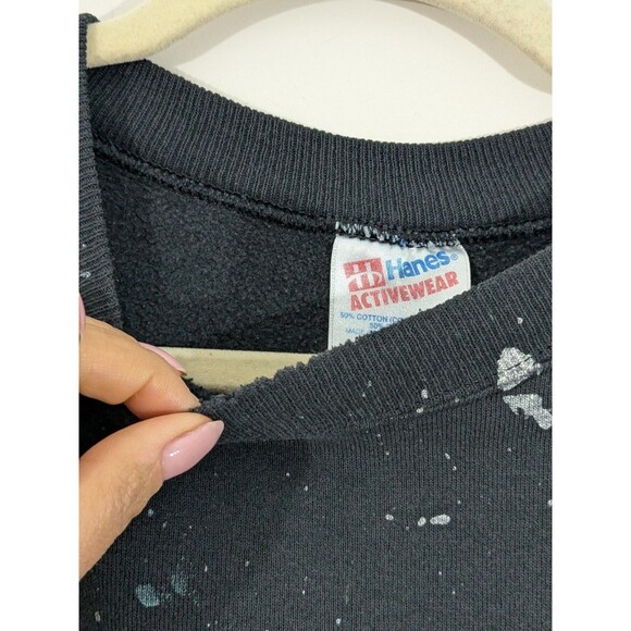 Vintage Iguana Graphic Print Distressed Paint Splatter Hanes Sweatshirt USA Sz L - Picture 3 of 8